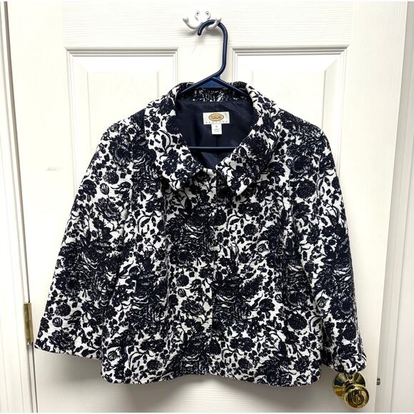 VTG Talbots Blazer, Navy White Lined Cotton, Peter Pan Collar, Women's Size 12 - Picture 1 of 7